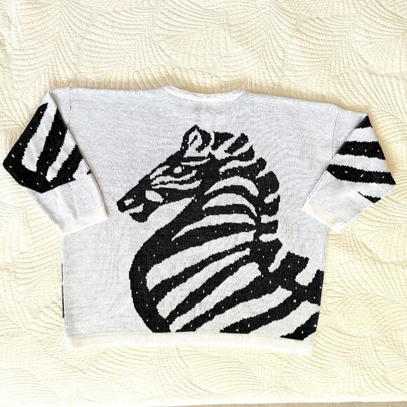 Vintage 80s Turtle Bay Black and White Zebra Sweater Size XL - Picture 6 of 11